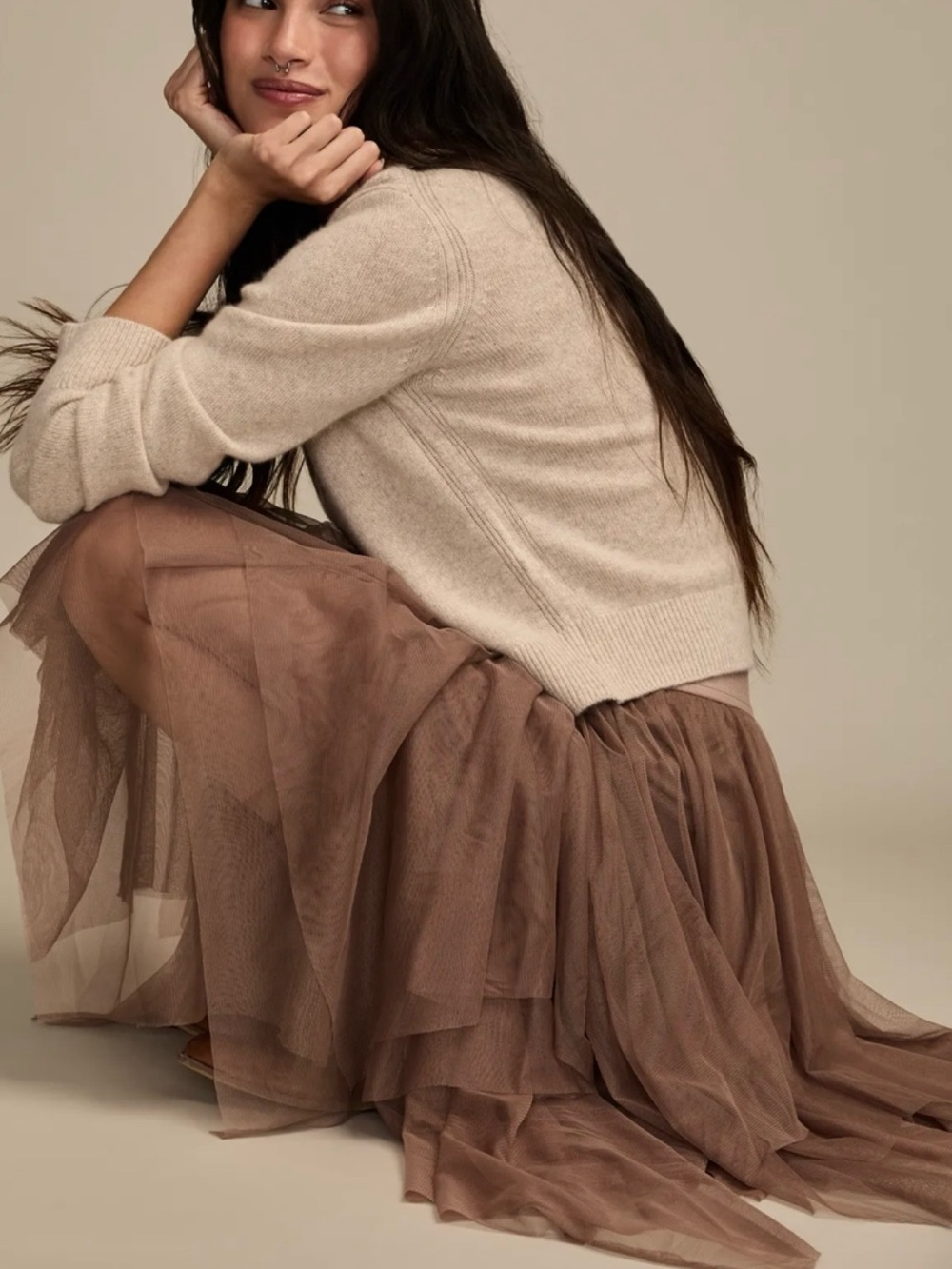Lucky Brand Tiered Ruffle Tulle Midi Skirt Brown Size Medium New - Picture 4 of 15
